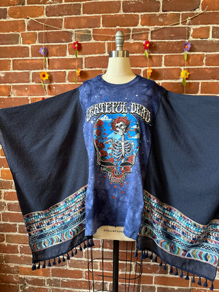 Upcycled Grateful Dead Inspired Purple Haze Embroidered Poncho Top