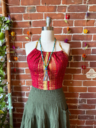 Size 14-20 In Bloom Reversible Kantha Halter Top - 100% Cotton - Fair Trade Made