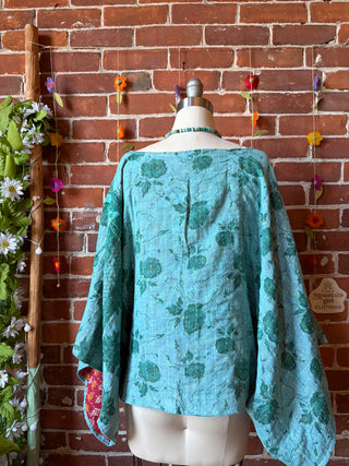 OOAK Spring Collection - Reversible Cosmic Drift Kantha Poncho Top - 2 Tops in 1