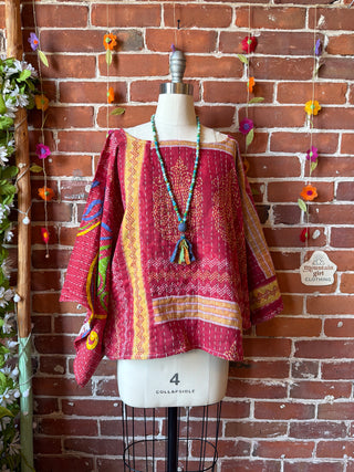 OOAK Spring Collection - Reversible Cosmic Drift Kantha Poncho Top - 2 Tops in 1