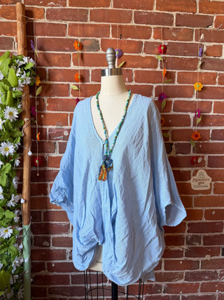 Nomad Linen Drape Faux Wrap Top - Made in Italy