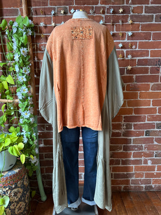 OOAK Autumn Collection - Upcycled Flower Patchwork Hi Lo Embroidered Poncho Top 🌼