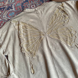 Solstice Butterfly Wing Cut Out Sand Mineral Wash Top