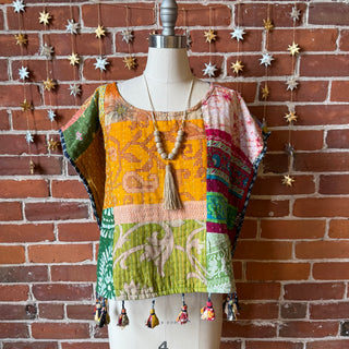 Kantha Summer Solstice Patchwork Reversible Crop Top