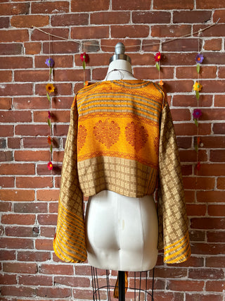 Size 2-12 Upcycled Sari Cropped Wrap Top