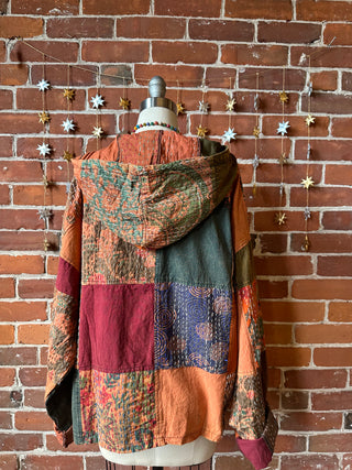 Autumn Evening Earthy Patchwork Hooded Jacket