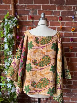 Cosmic Drift Reversible Kantha Poncho Top