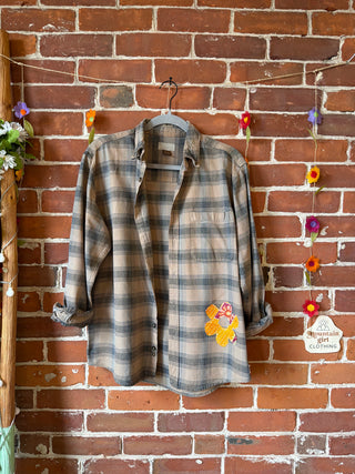 OOAK Autumn Collection- Unisex Size M Upcycled Grateful Dead Inspired Button Up Plaid Flannel Top