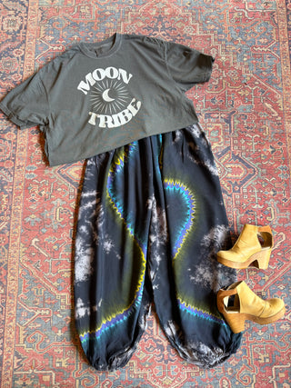 Raven Tie Dye Harem Pants Blue Purple Yellow - Fair Trade Made
