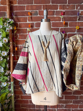 OOAK Summer Collection - Reversible Cosmic Drift Kantha Poncho Top - 2 Tops in 1!