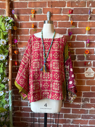 OOAK Spring Collection - Reversible Cosmic Drift Kantha Poncho Top - 2 Tops in 1