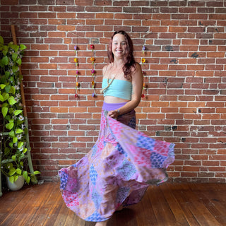 100% Cotton Yoga Waistband Patchwork Boho Festival Skirt / Dress - Fair Trade Made - Multiple Colors Available