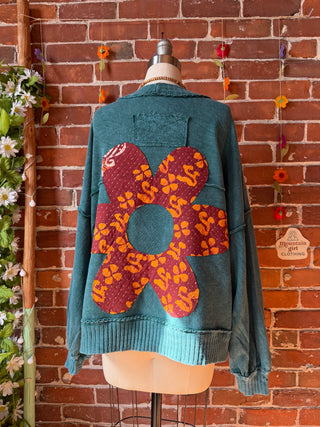 OOAK Summer Collection - Upcycled Flower Patch Patchwork Cardigan Sweater 🌼