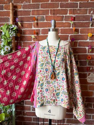 OOAK Spring Collection - Reversible Cosmic Drift Kantha Poncho Top - 2 Tops in 1