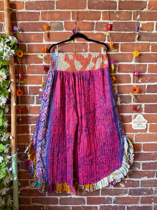 Coffee In The Morning Kantha Ruffle Wide Leg Lounge Pants - Fits up to 2X - Fair Trade Made