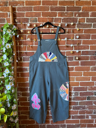 OOAK Autumn Collection- Size Medium Upcycled Patchwork Cropped Length Overalls