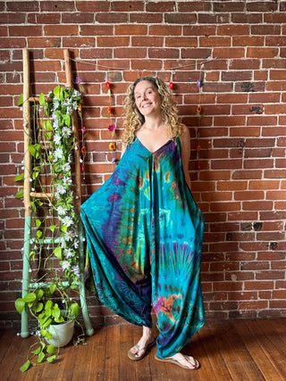 Oh So Flowy Festival Season Tie Dye Jumpsuit Fits up to 2X - Multiple Colors