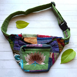 Embroidered Lotus Patchwork Fanny Pack - One Of A Kind