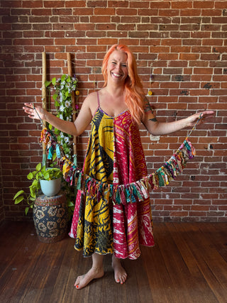Small Saree Boho Fringe Wall Hanging -Fair Trade Made