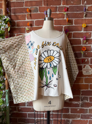 OOAK Summer Collection- Upcycled Lets Heal The Roots Cropped Kantha Poncho Tee