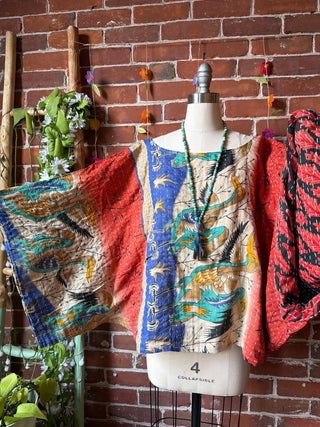 OOAK Summer Collection - Reversible Cosmic Drift Kantha Poncho Top - 2 Tops in 1