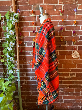 OOAK Autumn Collection- Vintage Upcycled Tartan Plaid Fringe Cocoon Shawl