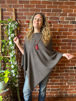 100% Cotton Autumn Stroll Poncho - Dark Taupe