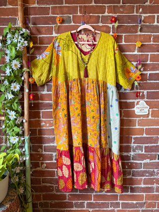 Coffee In The Morning Kantha Dress - Fits up to 3X - 100% Cotton- Fair Trade Made