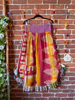 Coffee In The Morning Kantha Ruffle Wide Leg Lounge Pants - Fits up to 2X - Fair Trade Made