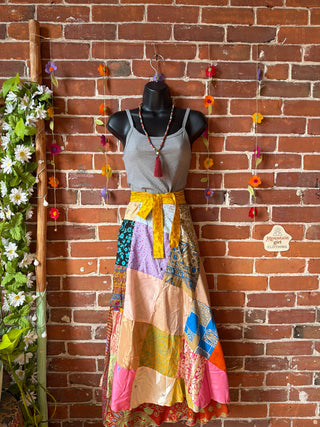 Reversible Upcycled Sari Silky Patchwork Wrap Skirt - Fair Trade Made