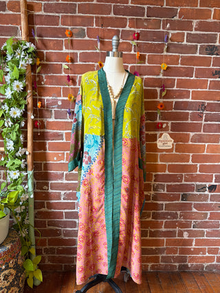 Summer Dreams 100% Sari Silk Robe Kimono w/ Pockets + Belt - Fair Trade Made