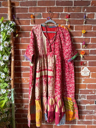 Coffee In The Morning Kantha Dress - Fits up to 3X - 100% Cotton- Fair Trade Made