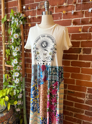 OOAK Winter Collection - Size Small/Medium Upcycled Sun Moon Patchwork Tshirt Dress