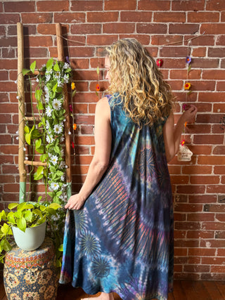 Oh So Flowy Tie Dye Sleeveless Midi Dress with Pockets - Multiple Colors - Fair Trade Made