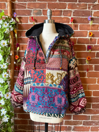 Autumn Stroll Fleece Lined Patchwork Hoodie