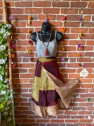 Size Small-Large Reversible Upcycled Sari Silky Wrap Skirt - Fair Trade Made