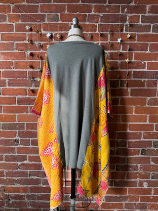 Upcycled Autumn Vibes Hi Lo Kantha Poncho Top