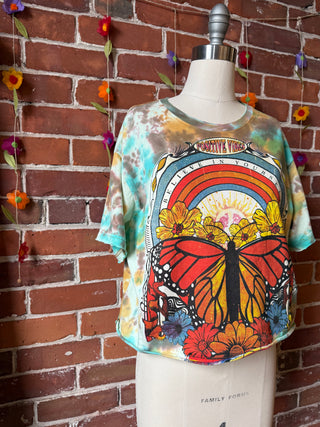 Cotton Butterfly Positive Vibes Tie Dye Cropped Tee
