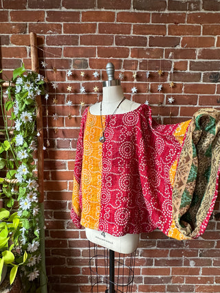 Cosmic Drift Reversible Kantha Poncho Top
