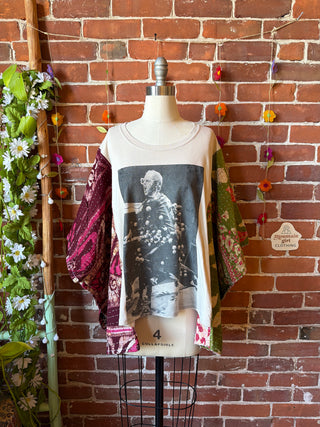OOAK Spring Collection- Upcycled Elton John Inspired Kantha Poncho Tee