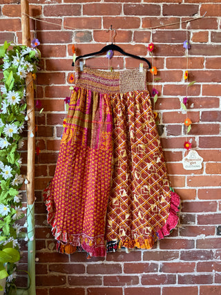 Coffee In The Morning Kantha Ruffle Wide Leg Lounge Pants - Fits up to 2X - Fair Trade Made