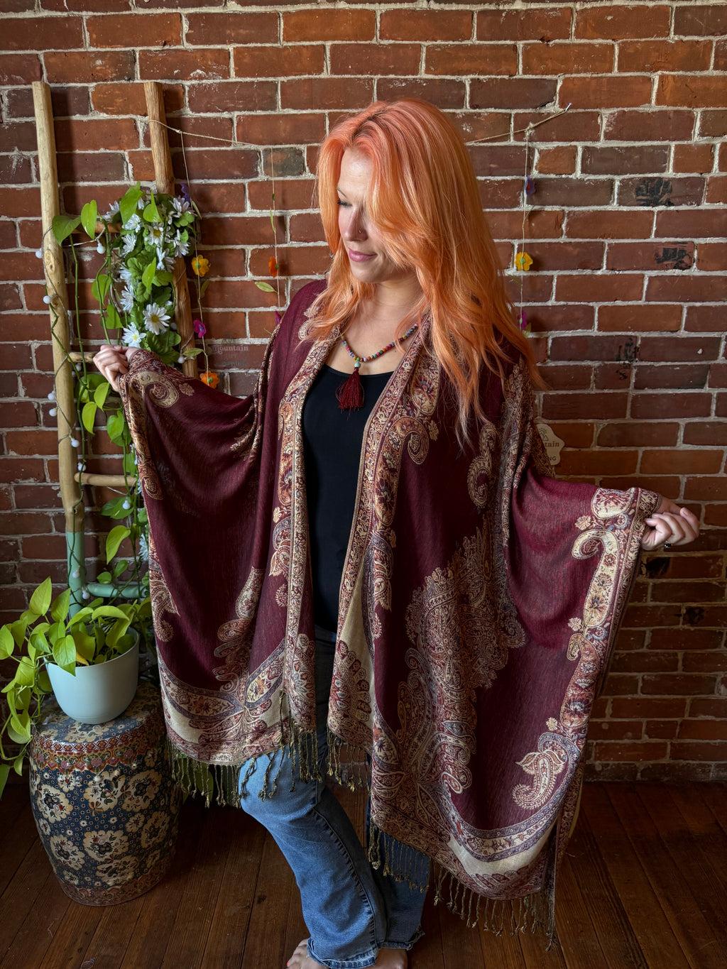 Rust + Gold Goddess Flowy Woven Fringe Kimono Ruana - Made In Canada ...