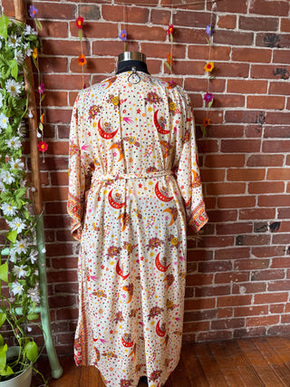 Silk Long Celestial Print Goddes Kimono -Moon Sun + Stars - Two Colors