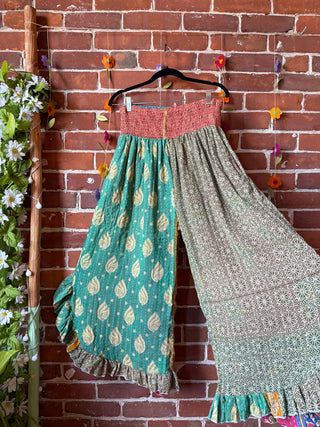 Coffee In The Morning Kantha Ruffle Wide Leg Lounge Pants - Fits up to 2X - Fair Trade Made