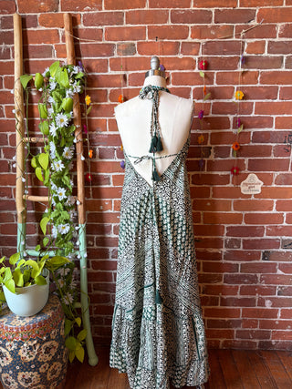 Size Small-Medium Meadow Mosaic 100% Cotton Halter Dress - Fair Trade Made