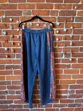 Bohemian Autumn Days Bandana Patchwork Print Lounge Pants - Blue