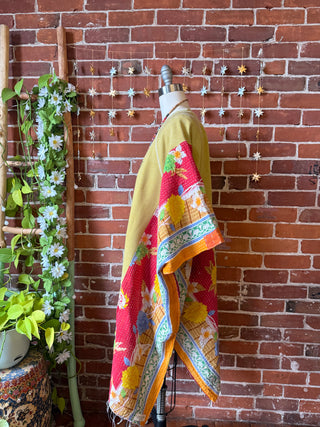 OOAK Autumn Collection- Upcycled The Band Inspired Kantha Poncho Hi Lo Sweatshirt