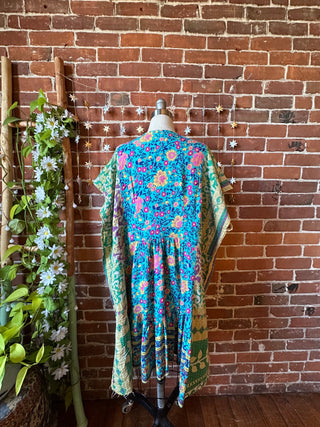 OOAK Autumn Collection - Upcycled Floral Kantha Poncho Tunic Top
