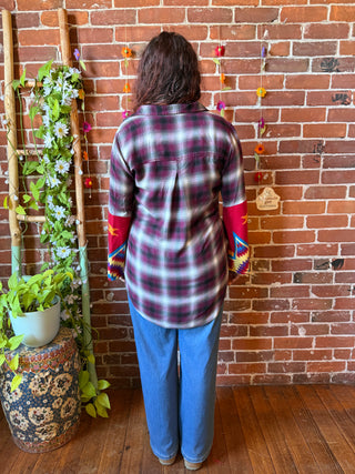 OOAK Autumn Collection- Size XS Upcycled Fleece Bell Sleeve Button Up Plaid