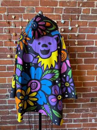 Grateful Dead Inspired Flower Dancing Bears Tapestry Bell Sleeve Hooded Kimono